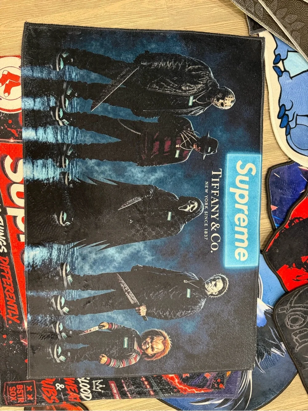 Tiffany & Co. x Supreme Kids Costume Blanket in Black and Blue. Rugs